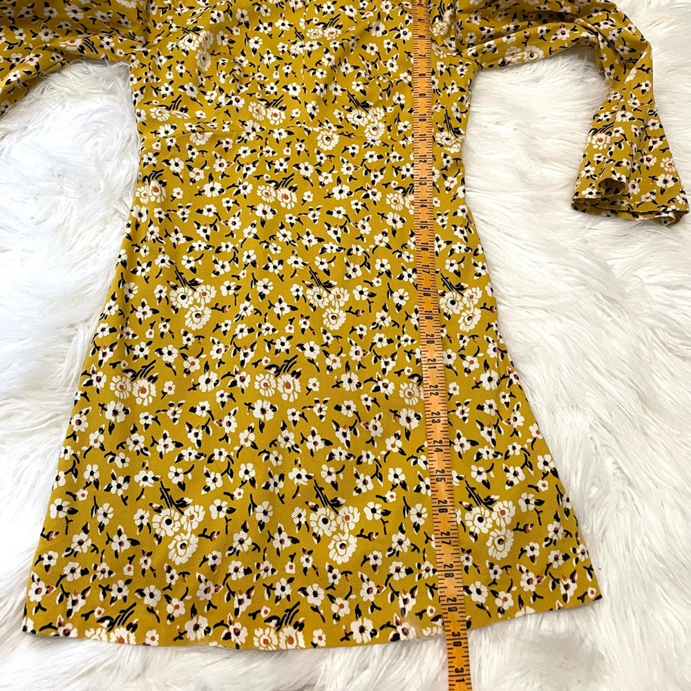Zara Trafaluc Yellow Floral Bell Sleeve Mini Dress Size M - Picture 12 of 13